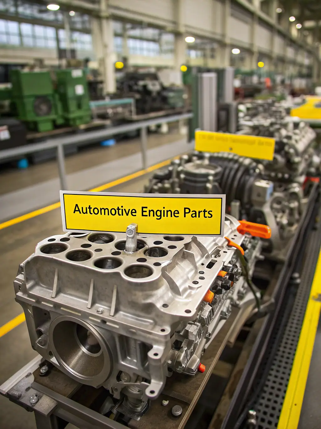 A high-angle shot of a modern automotive assembly line, showcasing robotic arms applying labels to car parts with precision and efficiency, emphasizing the use of SanC's automotive-grade labels.