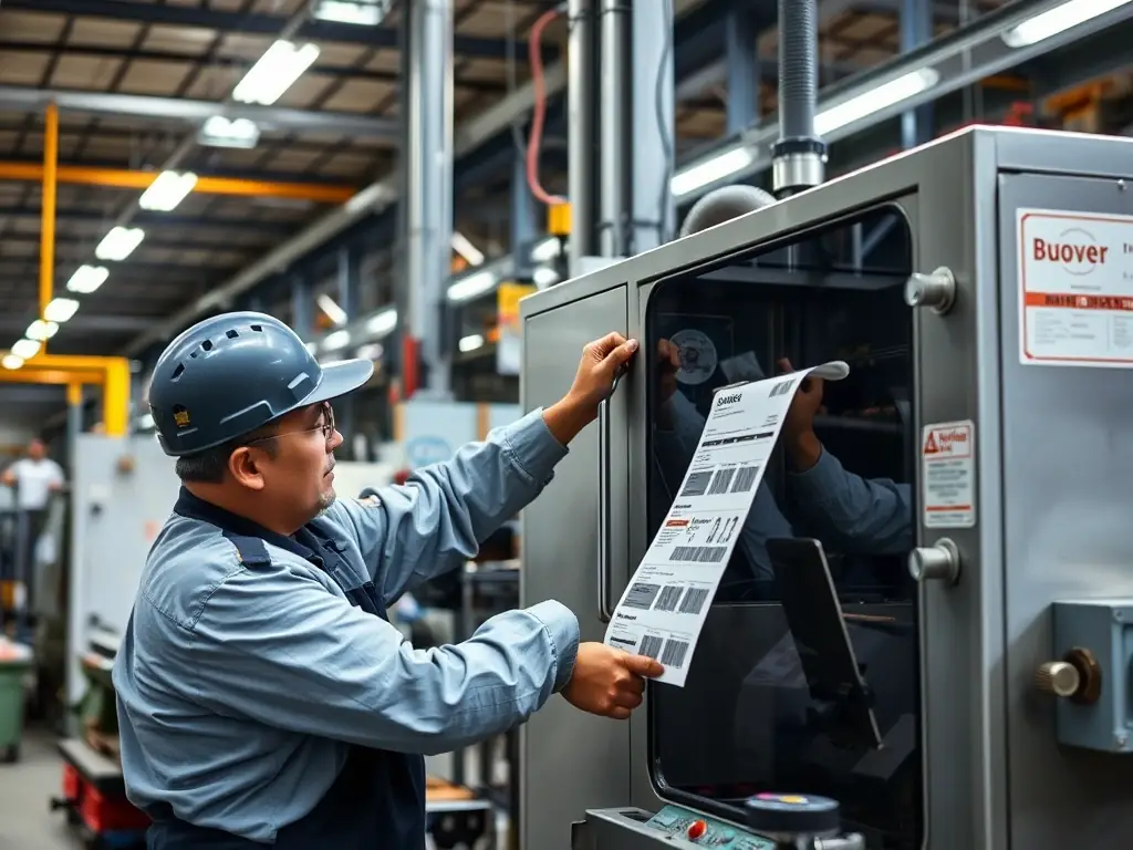 A high-resolution image showcasing a Sanc industrial printer precisely labeling small electronic components on a production line, emphasizing the printer's compact design and precision.